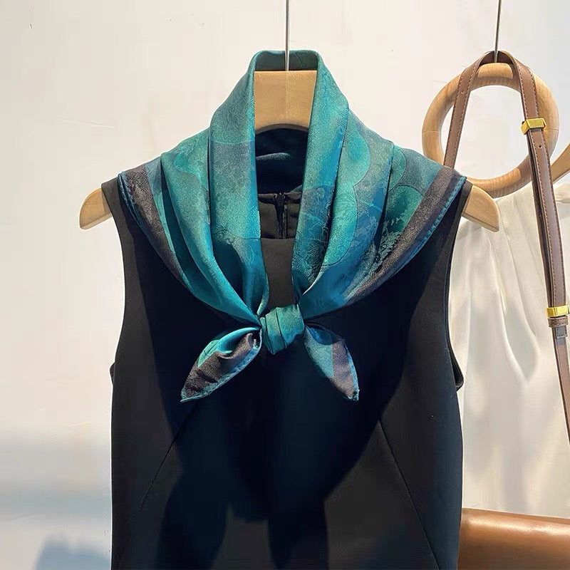 Tea Silk Scarfs for Women Floral Print Satin Scarf for Headscarf Hair Wraps Shawl with Gift Packed