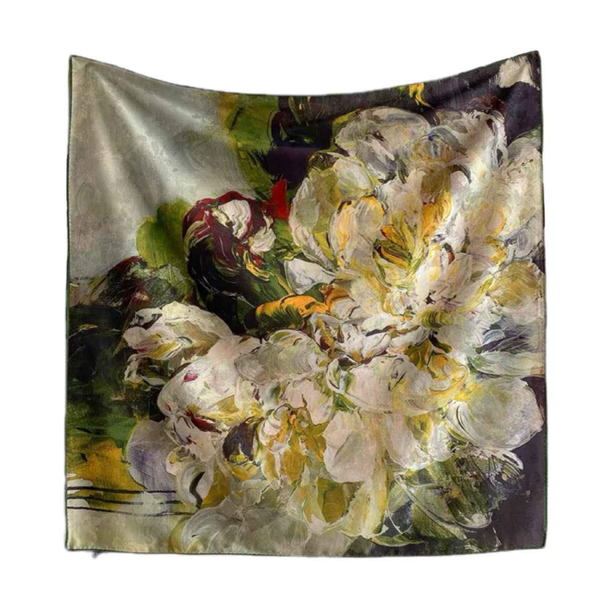 Chinese Tea Silk Scarf Foe Women Floral Print Satin scarf For Headscarf Hair Wraps Shawl With Gift Packed